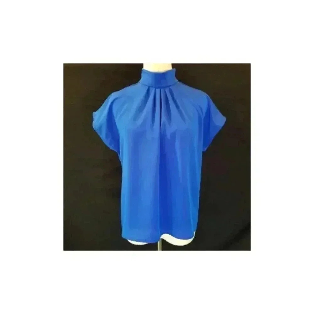VINTAGE 80s Jewel Blue High Neck Blouse S / M